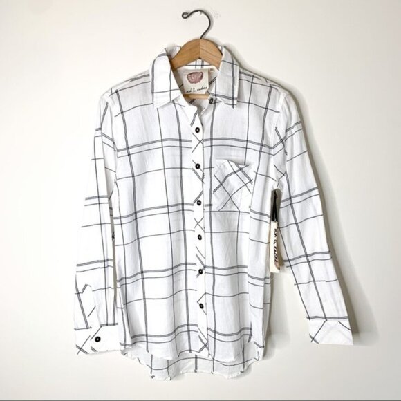 Anthropologie Women’s Ash and Ember Button Down Shirt Plaid Size XS White - Picture 7 of 16